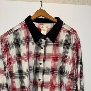 SHIRT BOBBIE BROOKS Button Up Women 26-28w Velvet Collar Red Plaid